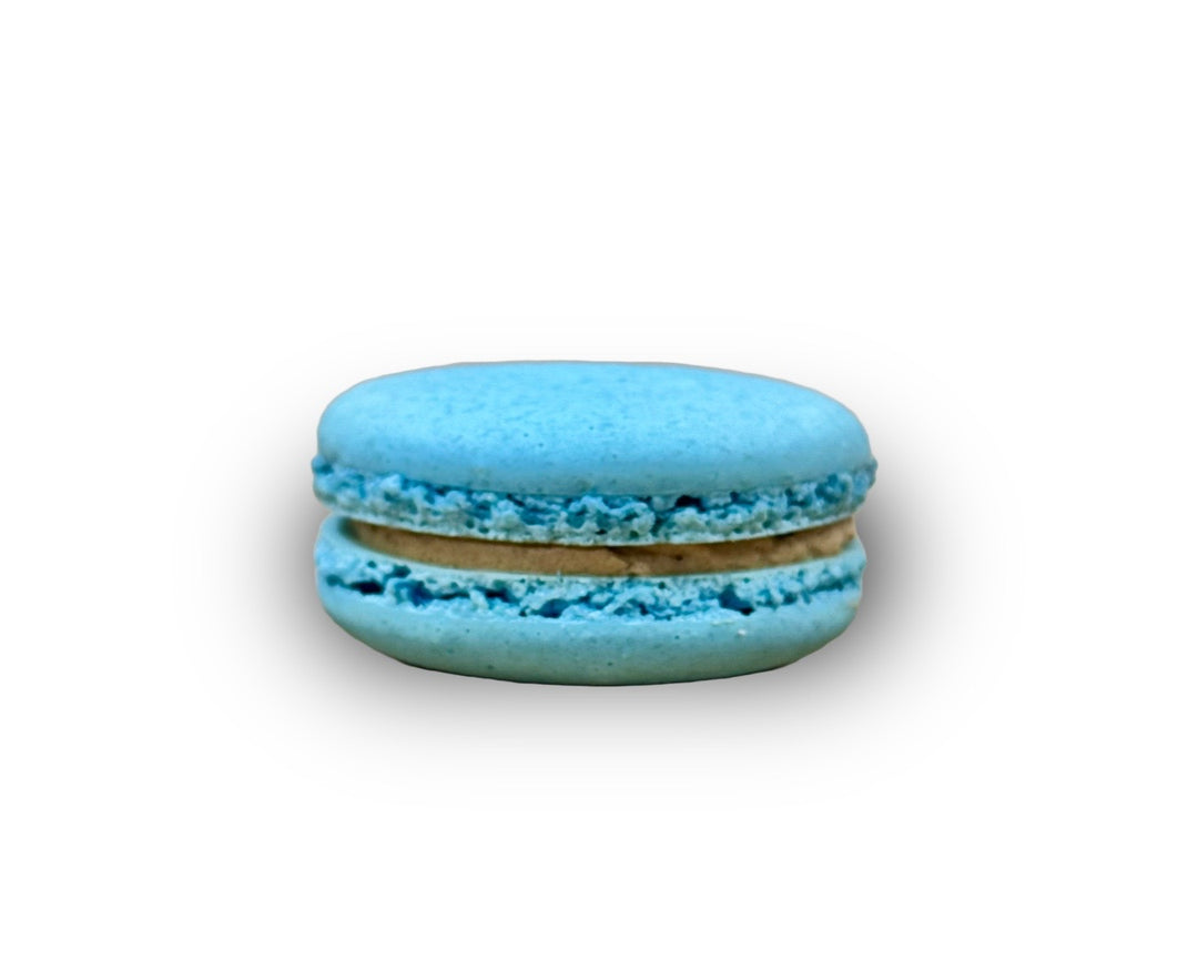 blue macaron with a brown filling