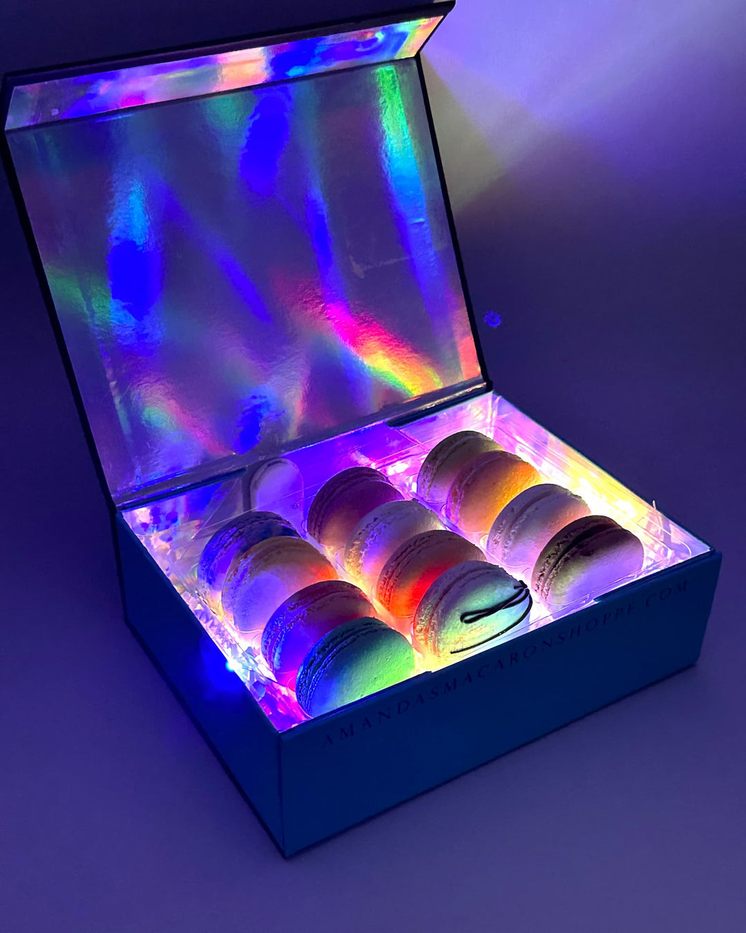 a light up multi-color gift box for french macarons
