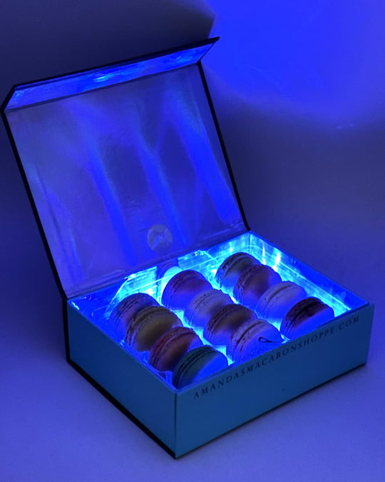 a light up blue gift box for french macarons