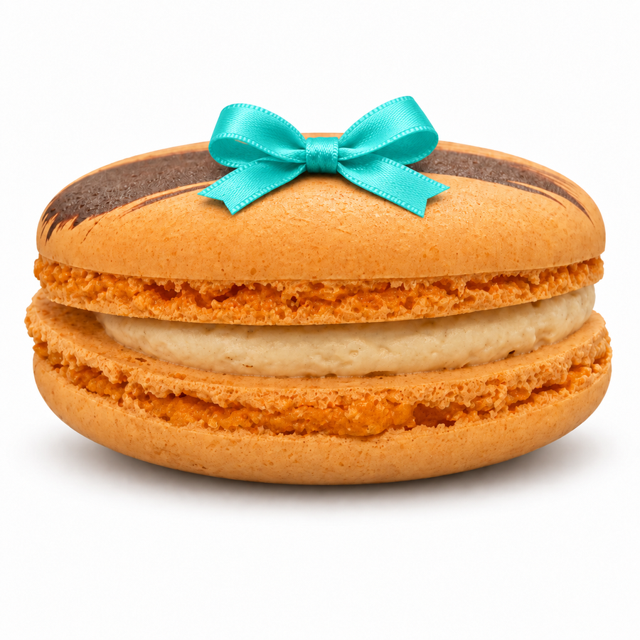 Pumpkin Turtle extra-large macaron with a small teal gift bow