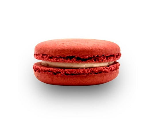 red macaron on a white background