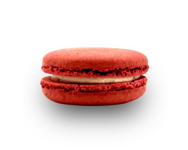 red macaron on a white background