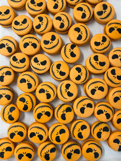 Orange spooky printed XL chocolate peanut butter macarons